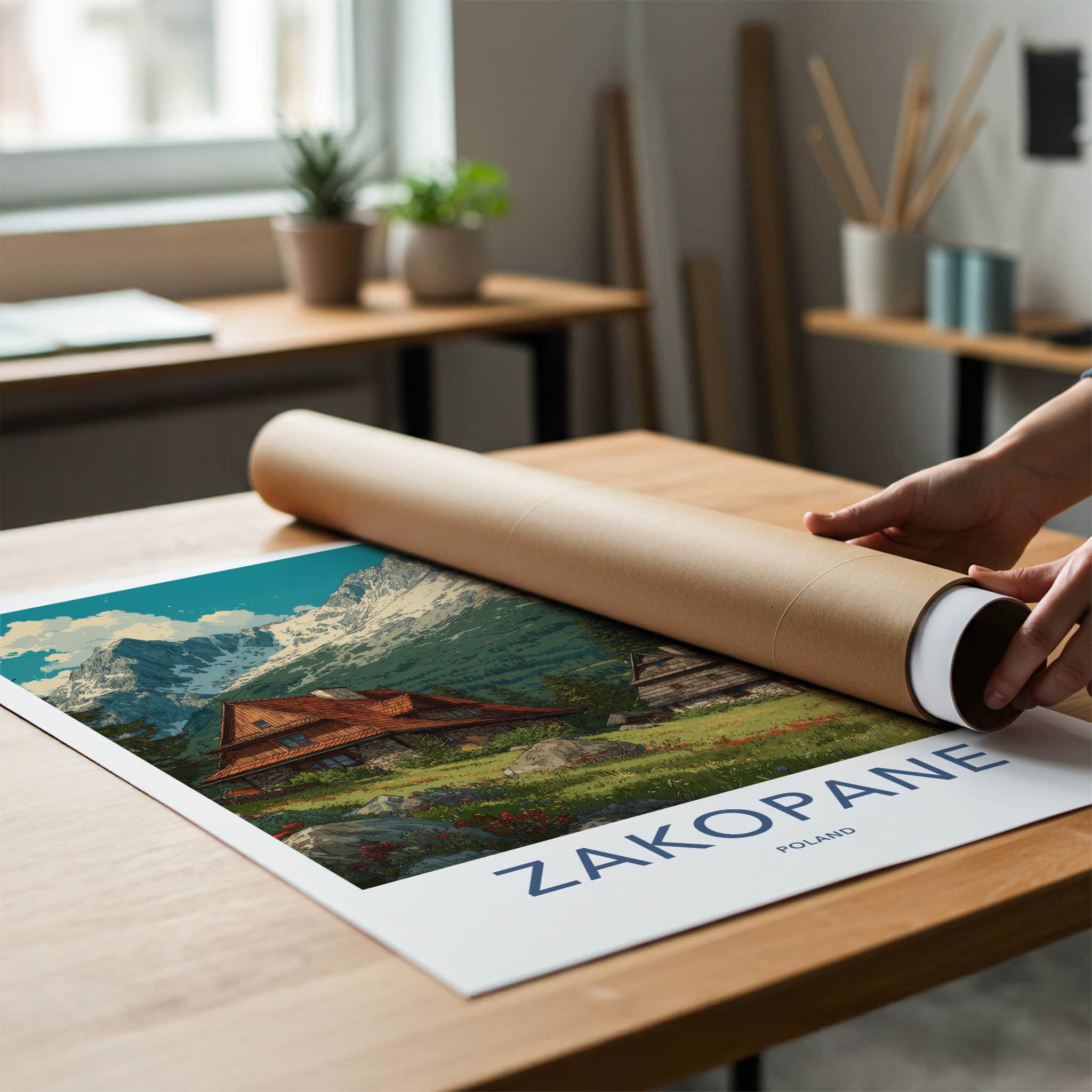 Zakopane Poster - Poland Travel Art - Alpine Houses Meadow Home Decor
