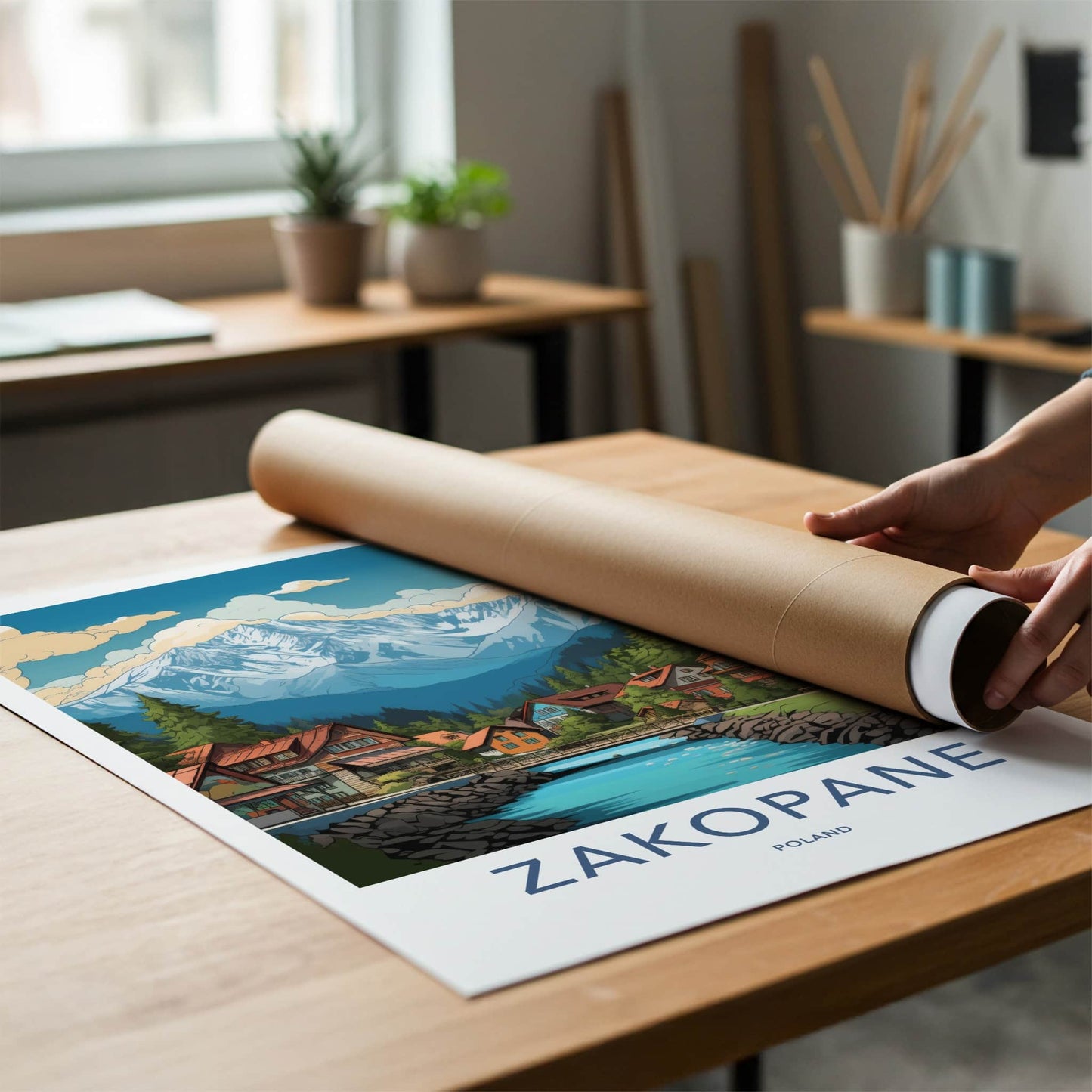 Zakopane Poster - Poland Travel Art - Alpine Village River Home Decor