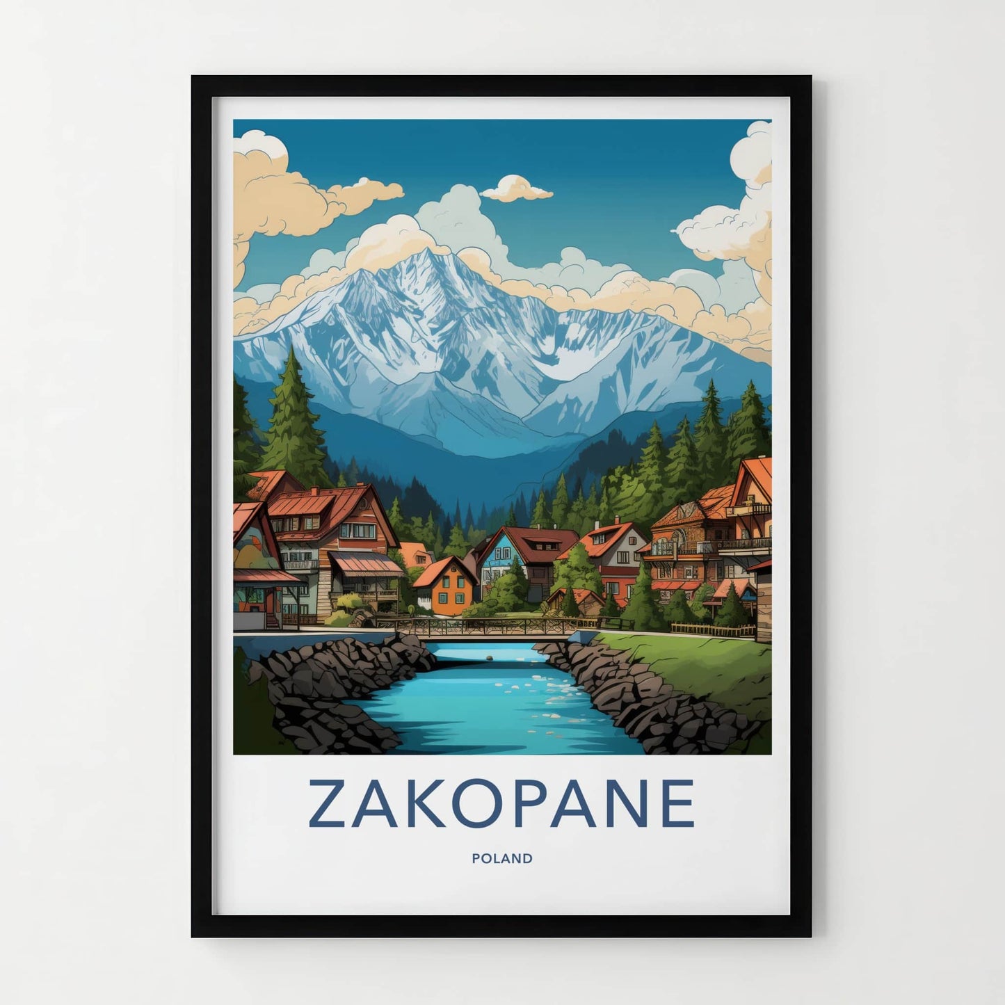 Zakopane Poster - Poland Travel Art - Alpine Village River Home Decor
