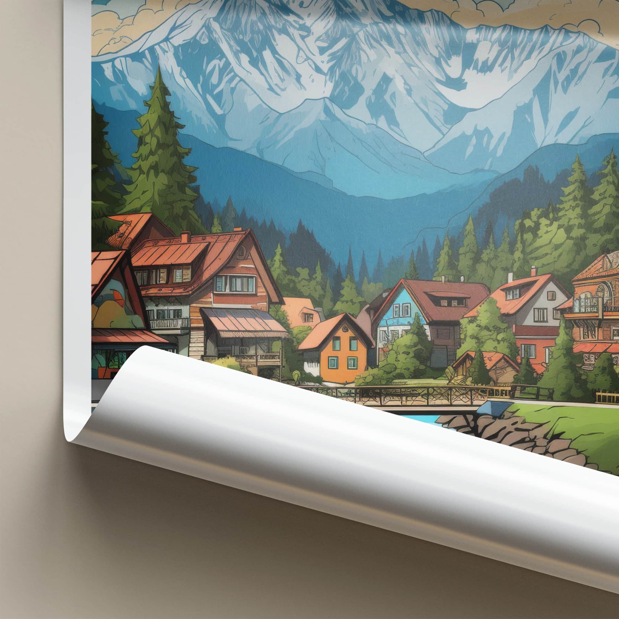 Zakopane Poster - Poland Travel Art - Alpine Village River Home Decor