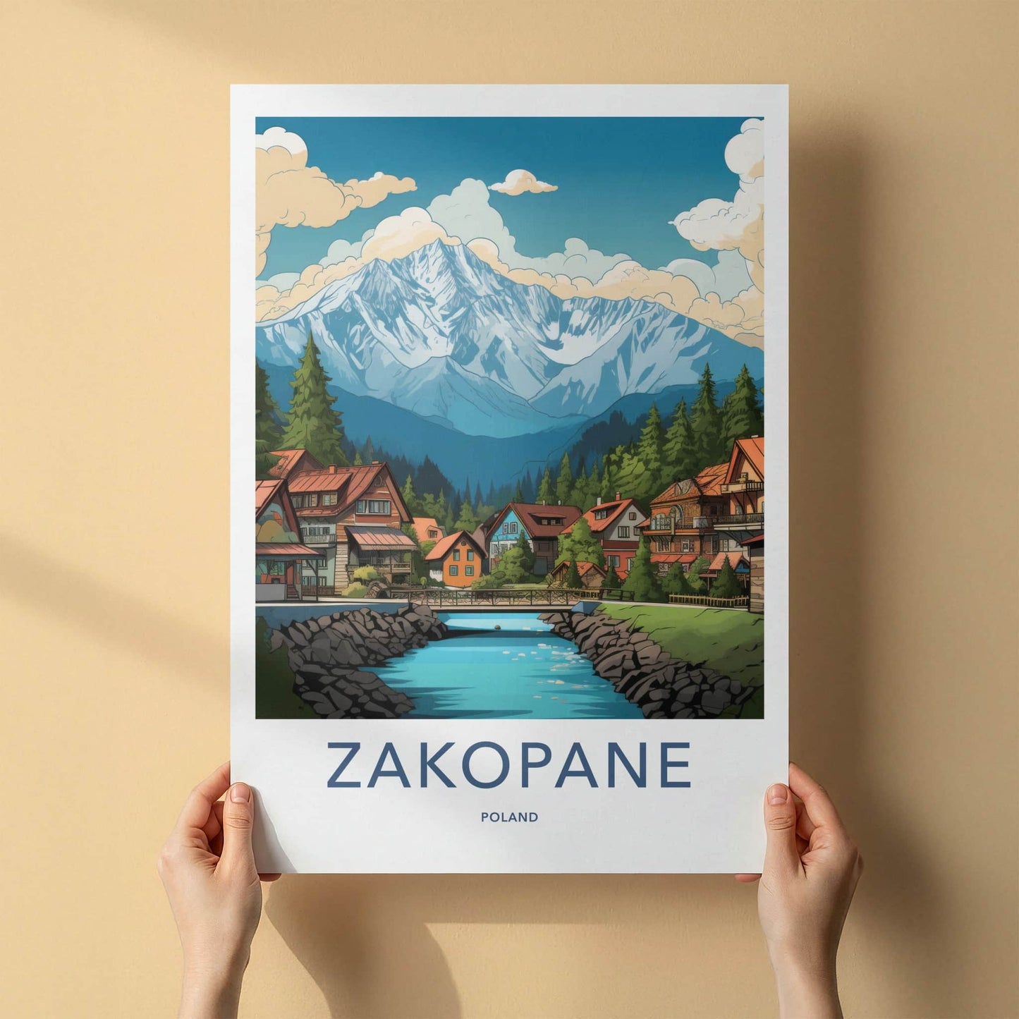 Zakopane Poster - Poland Travel Art - Alpine Village River Home Decor