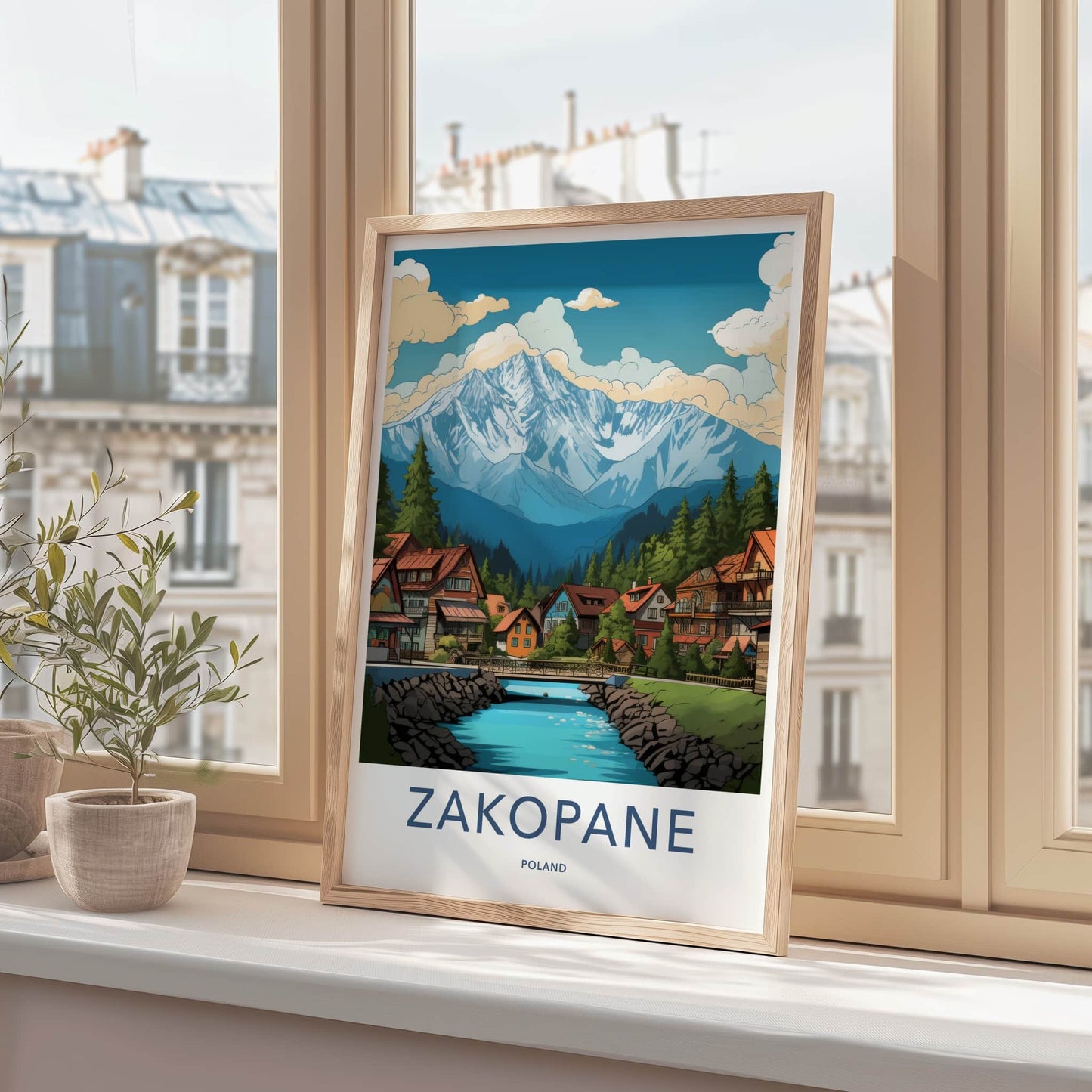 Zakopane Poster - Poland Travel Art - Alpine Village River Home Decor