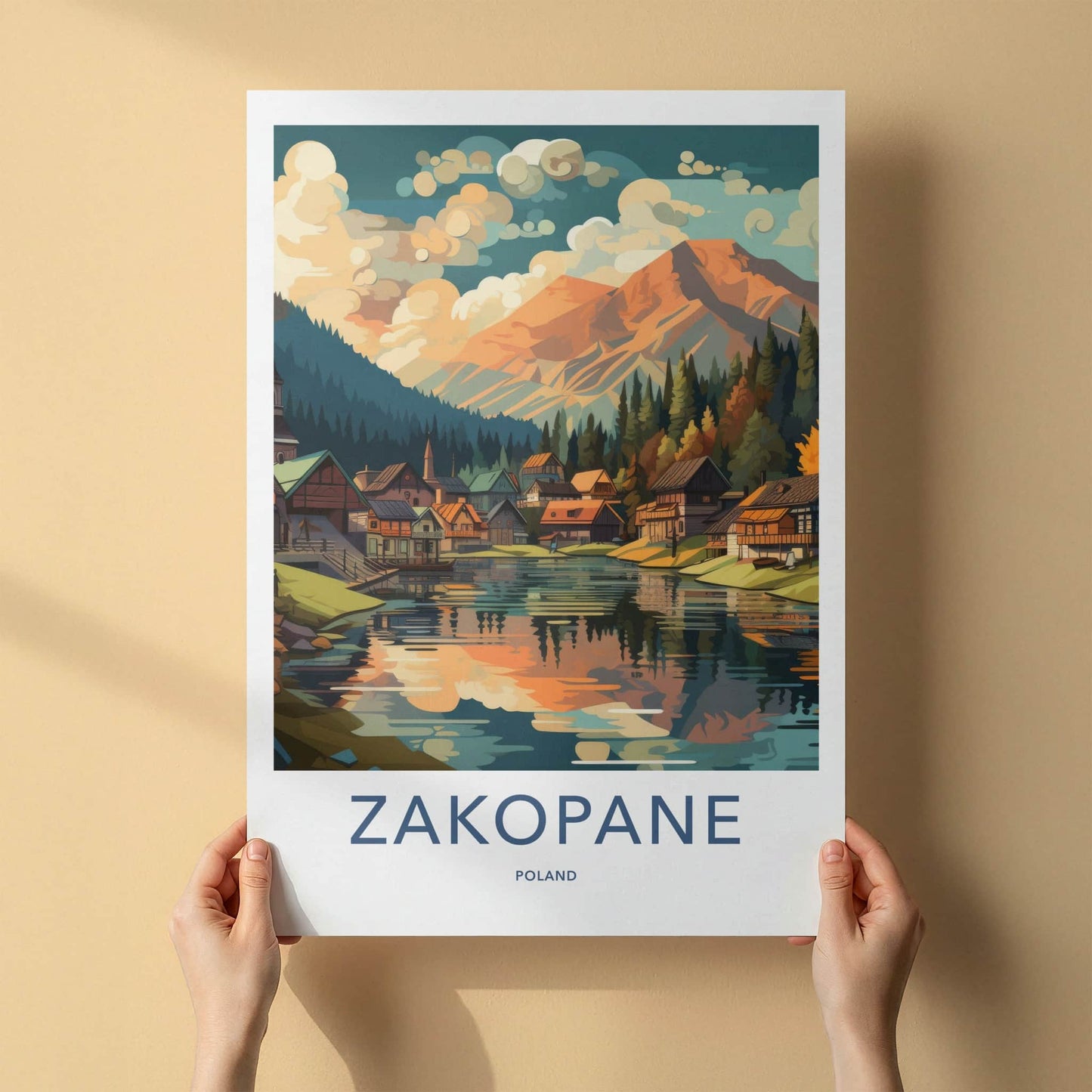 Zakopane Poster - Poland Travel Art - Colorful Alpine Village Home Decor
