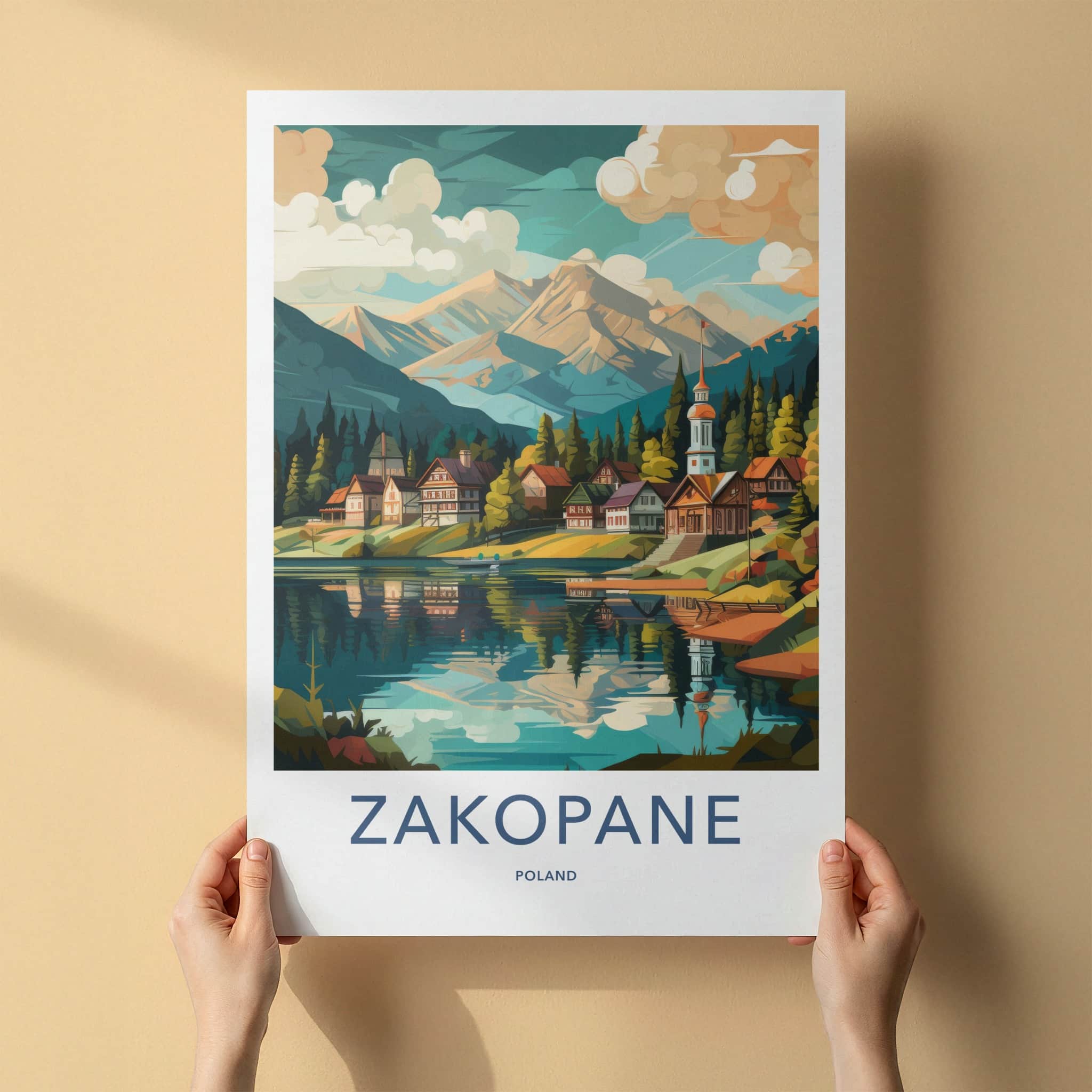 Zakopane Poster - Poland Travel Art - Mountain Lake Village Home Decor