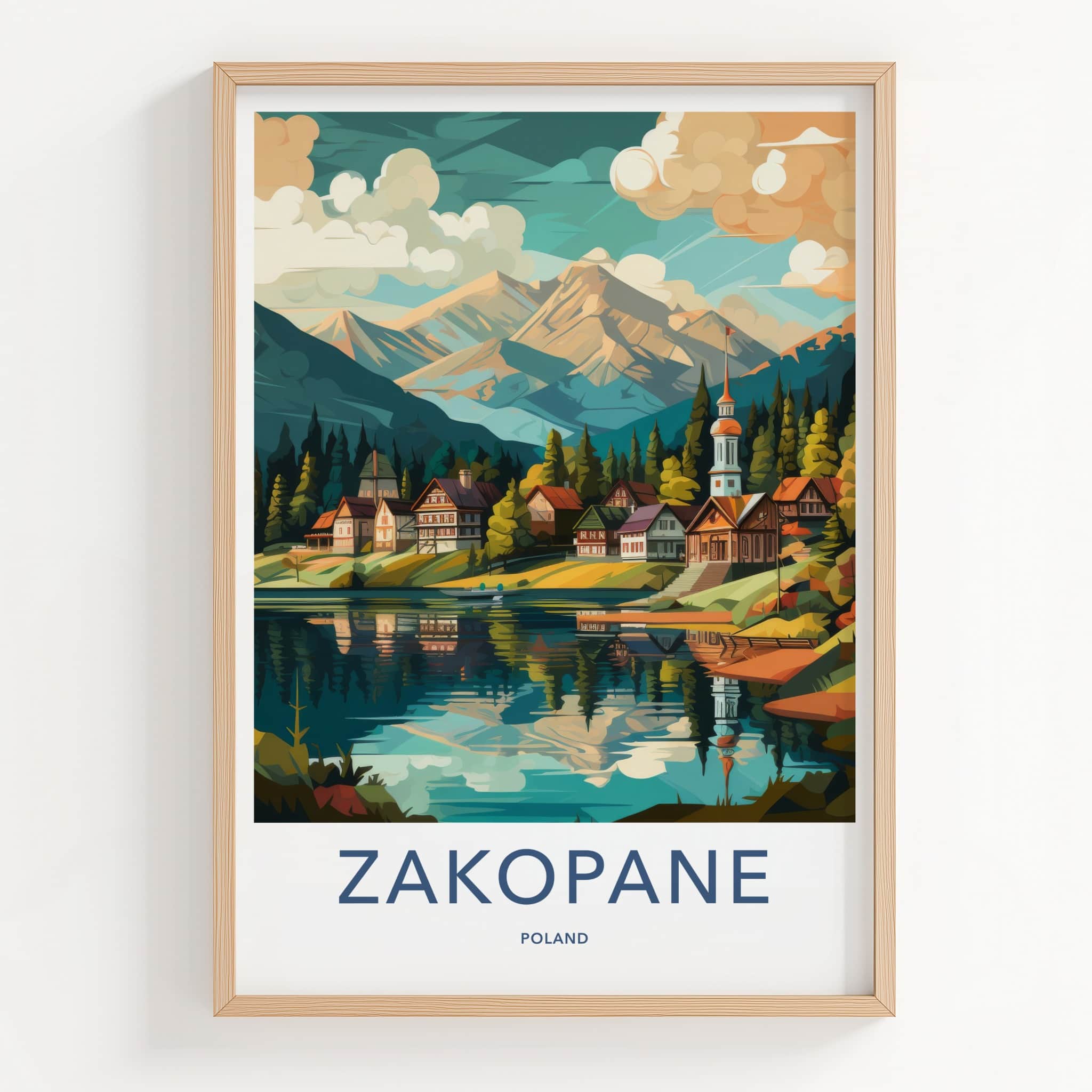 Zakopane Poster - Poland Travel Art - Mountain Lake Village Home Decor