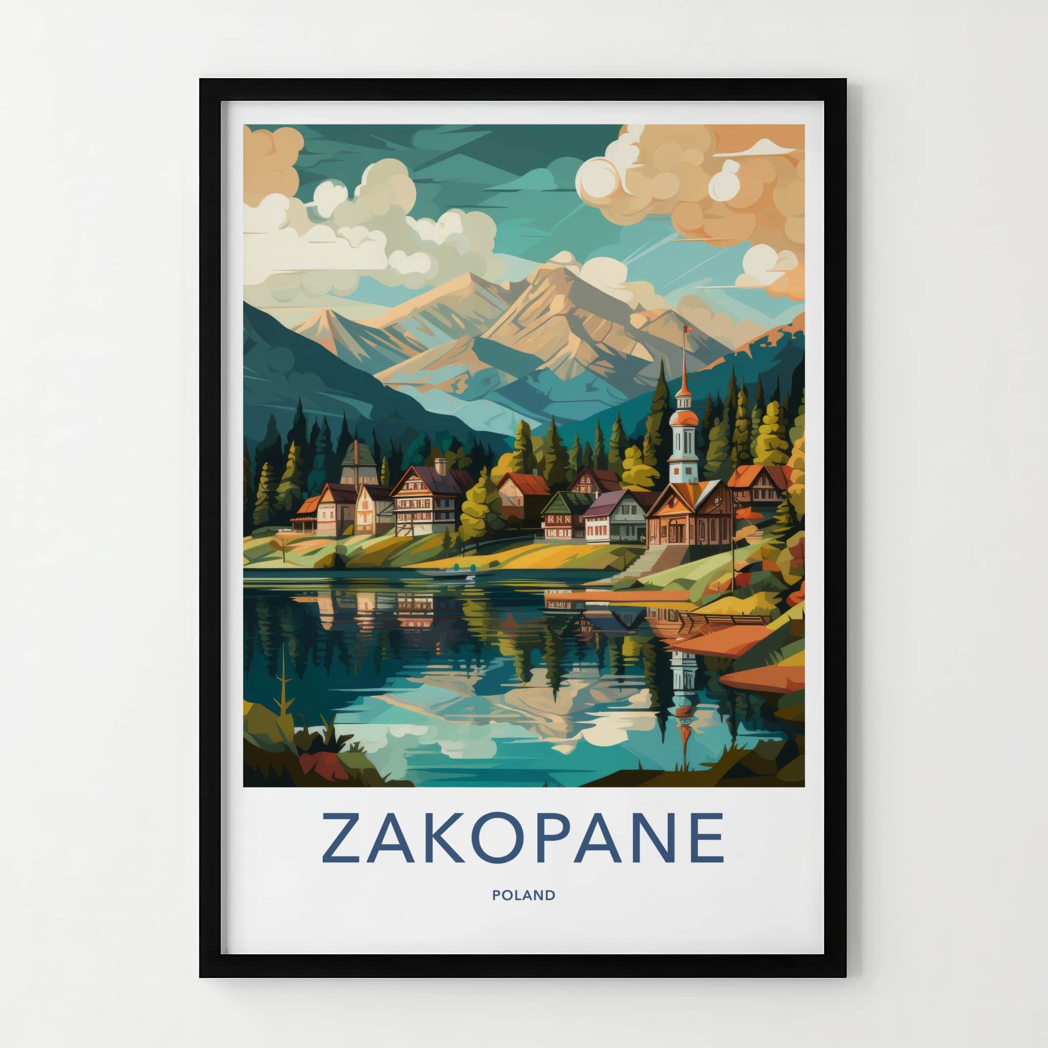 Zakopane Poster - Poland Travel Art - Mountain Lake Village Home Decor