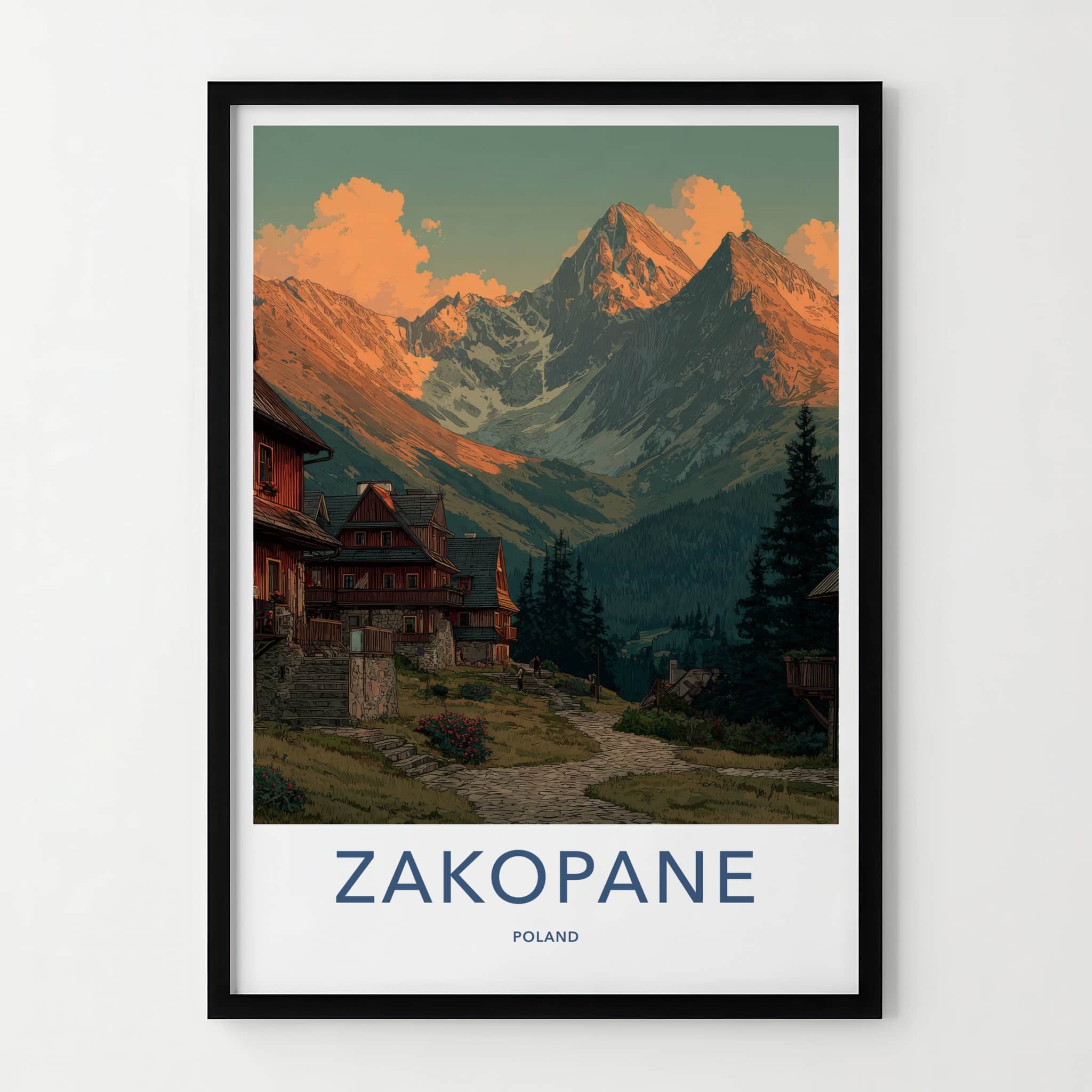 Zakopane Poster - Poland Travel Art - Mountain Village Scene Home Decor