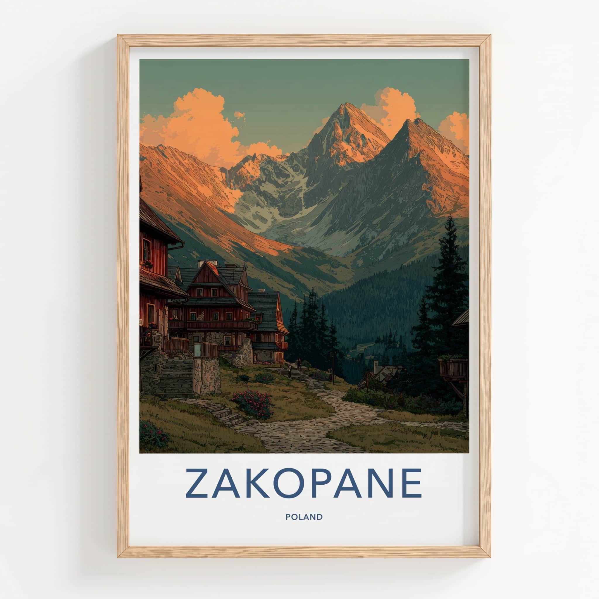 Zakopane Poster - Poland Travel Art - Mountain Village Scene Home Decor