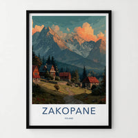 Zakopane Poster - Poland Travel Art - Mountain Village Sunset Wall Decor