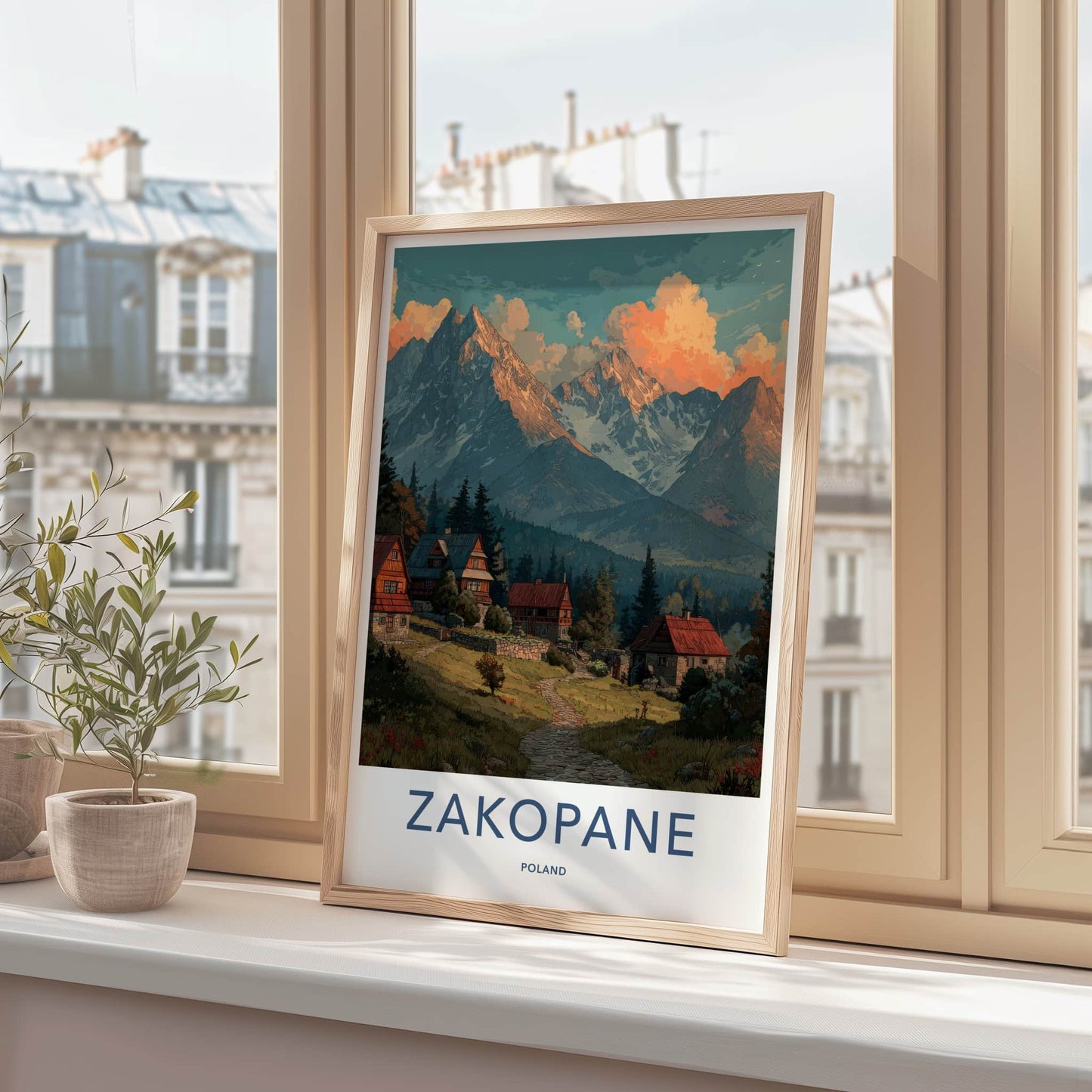 Zakopane Poster - Poland Travel Art - Mountain Village Sunset Wall Decor