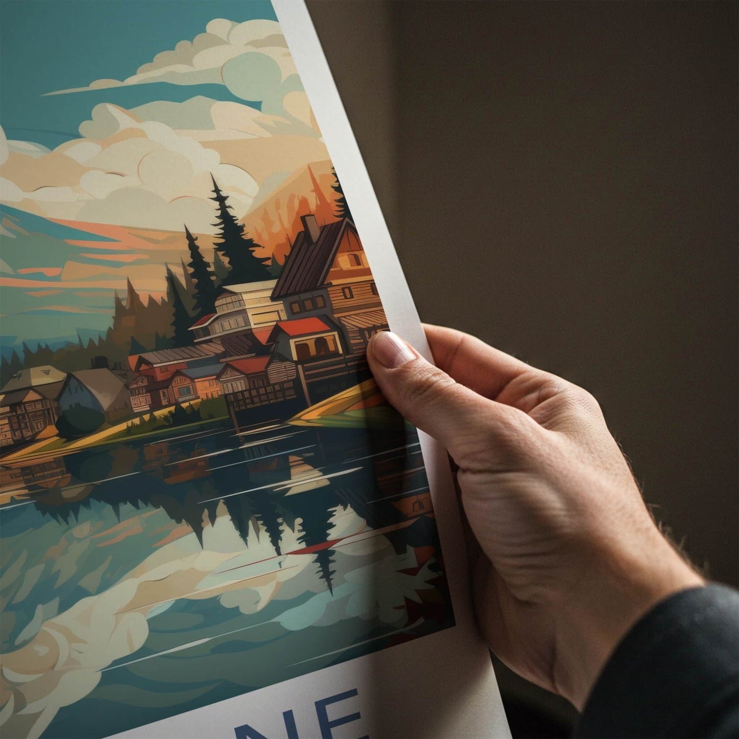 Zakopane Poster - Poland Travel Art - Reflected Mountain Village Home Decor