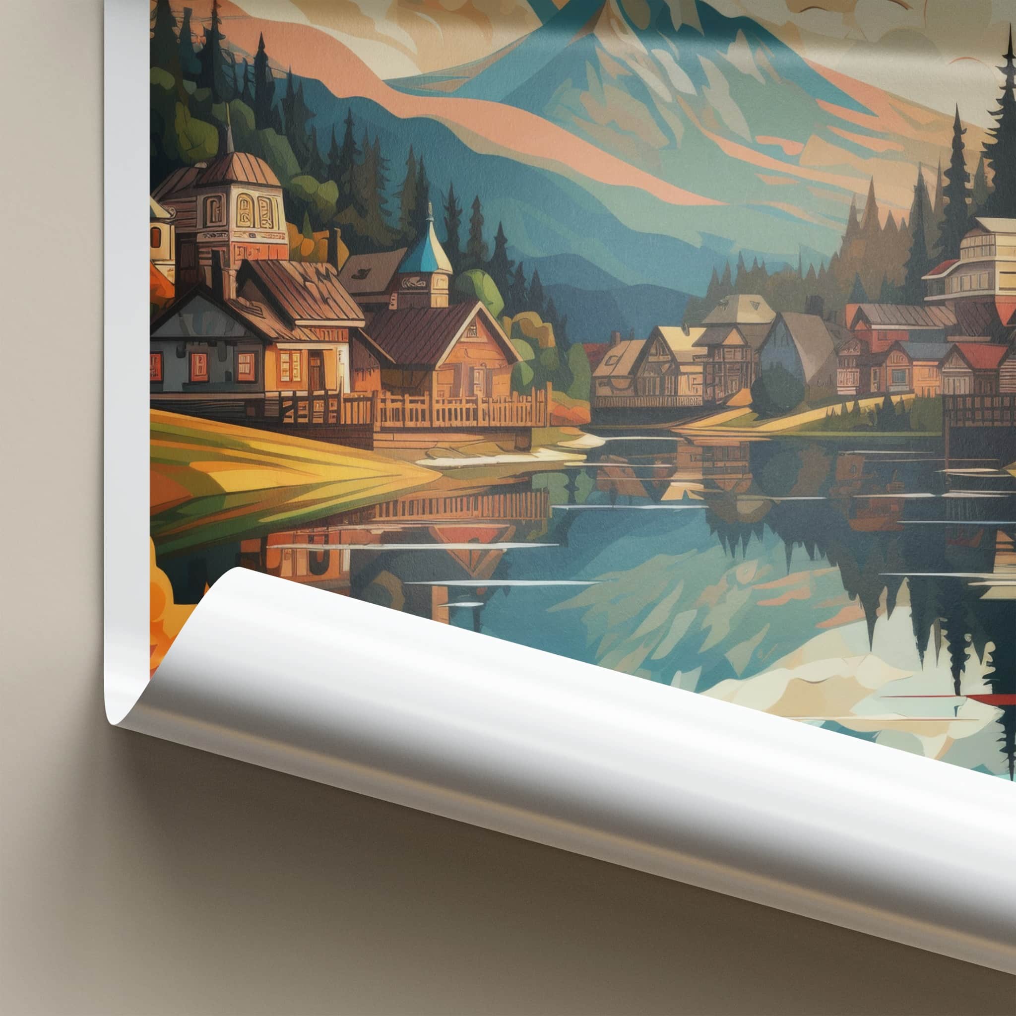 Zakopane Poster - Poland Travel Art - Reflected Mountain Village Home Decor