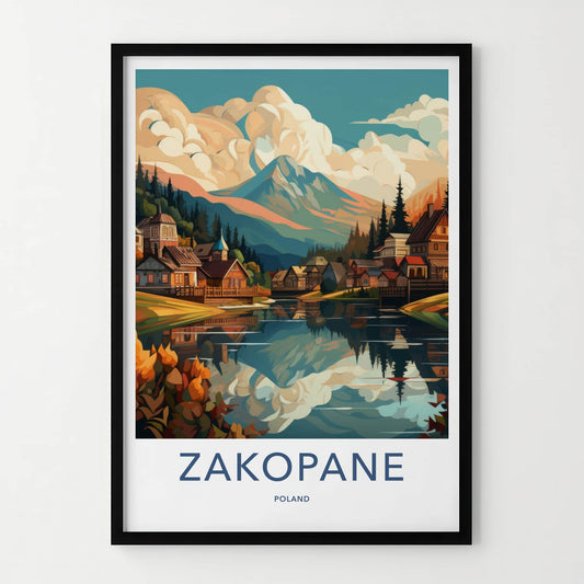 Zakopane Poster - Poland Travel Art - Reflected Mountain Village Home Decor
