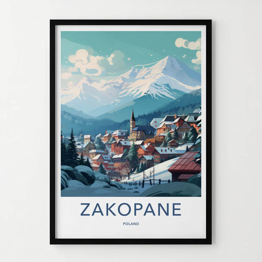 Zakopane Poster - Poland Travel Art - Winter Mountain Village Home Decor