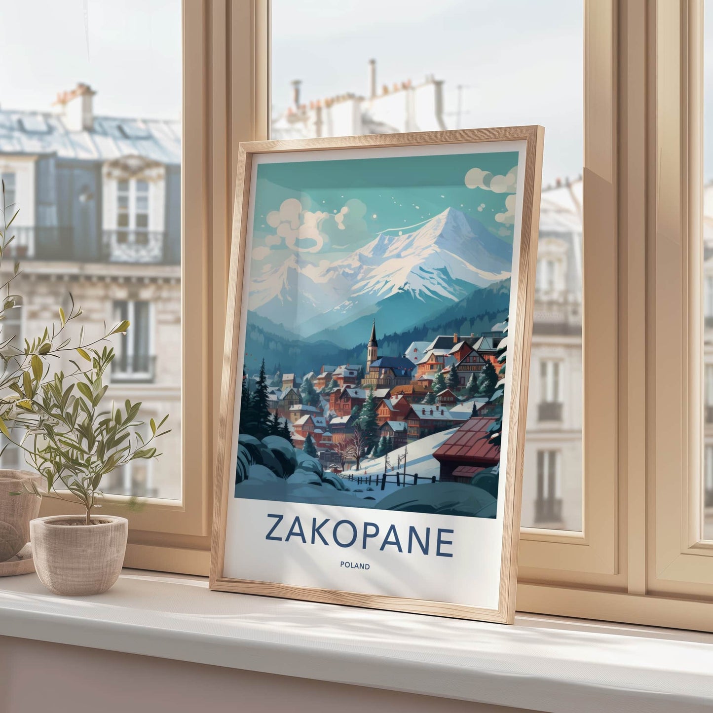 Zakopane Poster - Poland Travel Art - Winter Mountain Village Home Decor