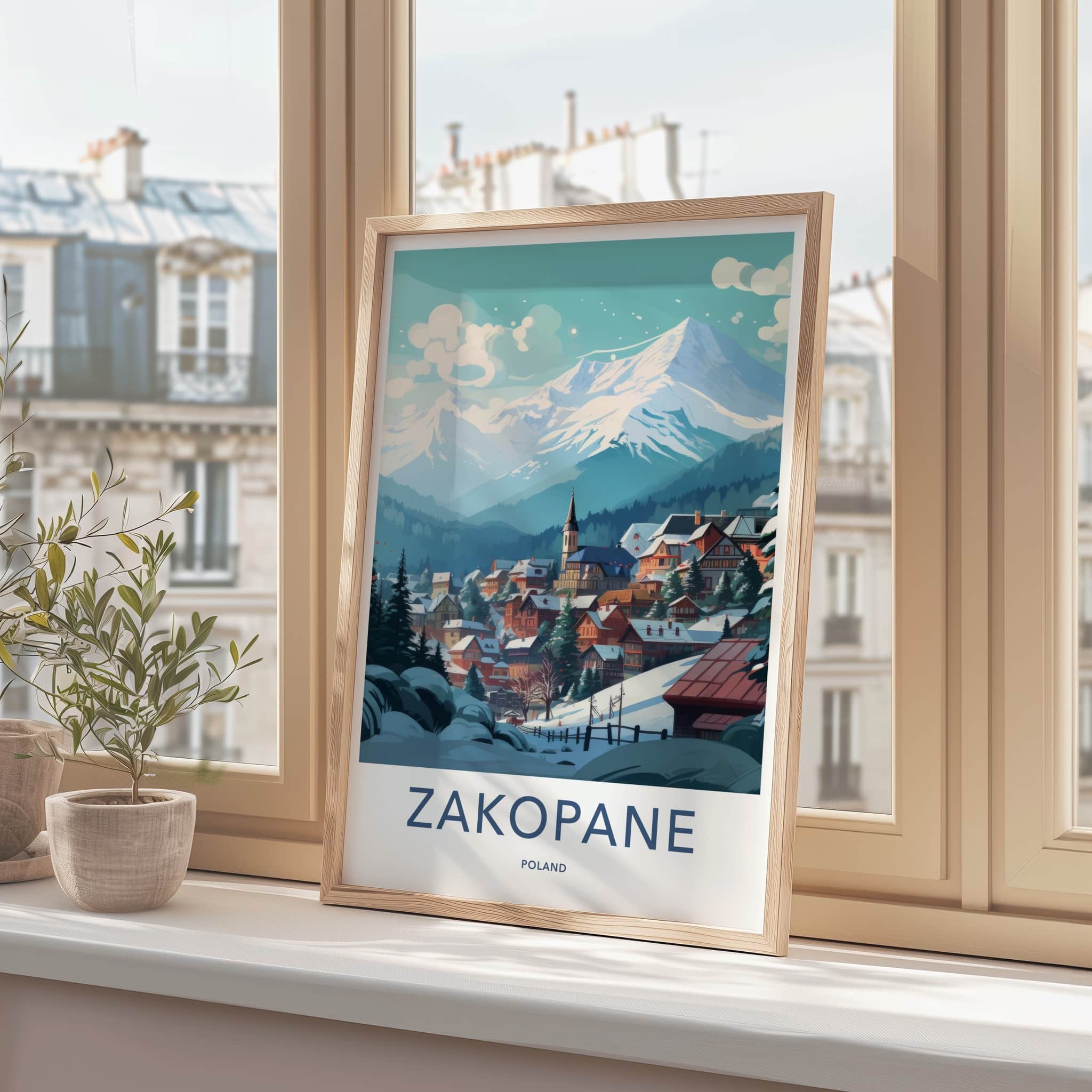 Zakopane Poster - Poland Travel Art - Winter Mountain Village Home Decor