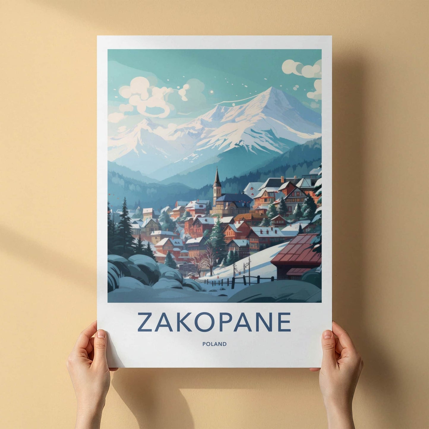 Zakopane Poster - Poland Travel Art - Winter Mountain Village Home Decor