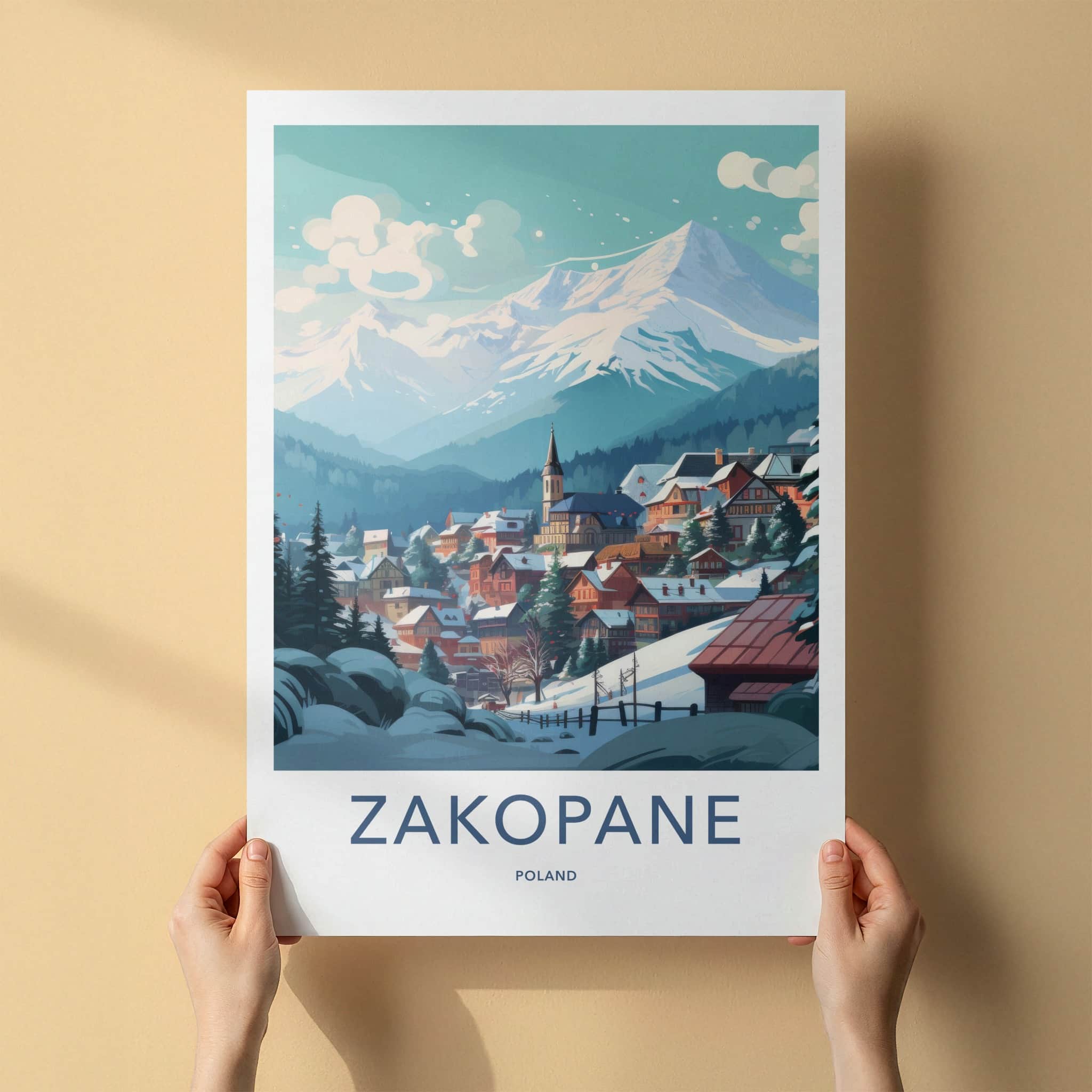 Zakopane Poster - Poland Travel Art - Winter Mountain Village Home Decor
