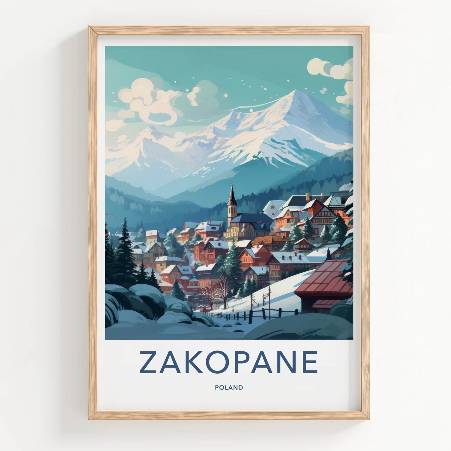 Zakopane Poster - Poland Travel Art - Winter Mountain Village Home Decor
