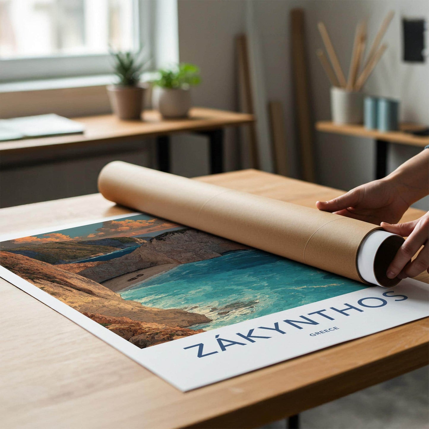 Zakynthos Poster - Greece Framed Print - Navagio Beach Cliffs Lounge Decor