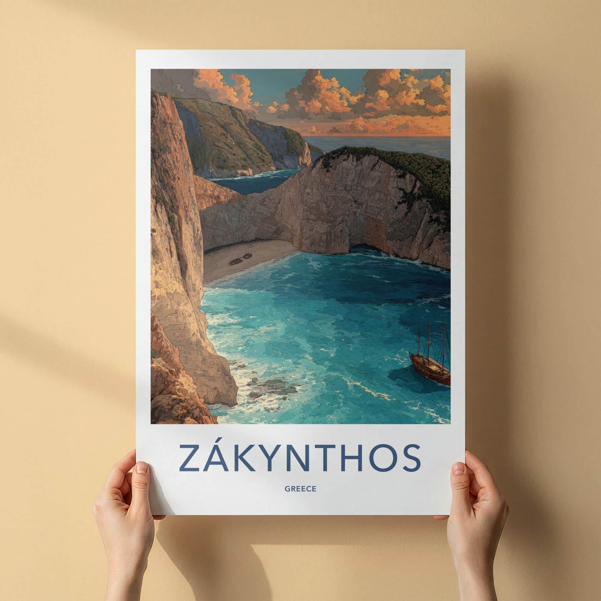 Zakynthos Poster - Greece Framed Print - Navagio Beach Cliffs Lounge Decor
