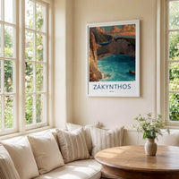 Zakynthos Poster - Greece Framed Print - Navagio Beach Cliffs Lounge Decor