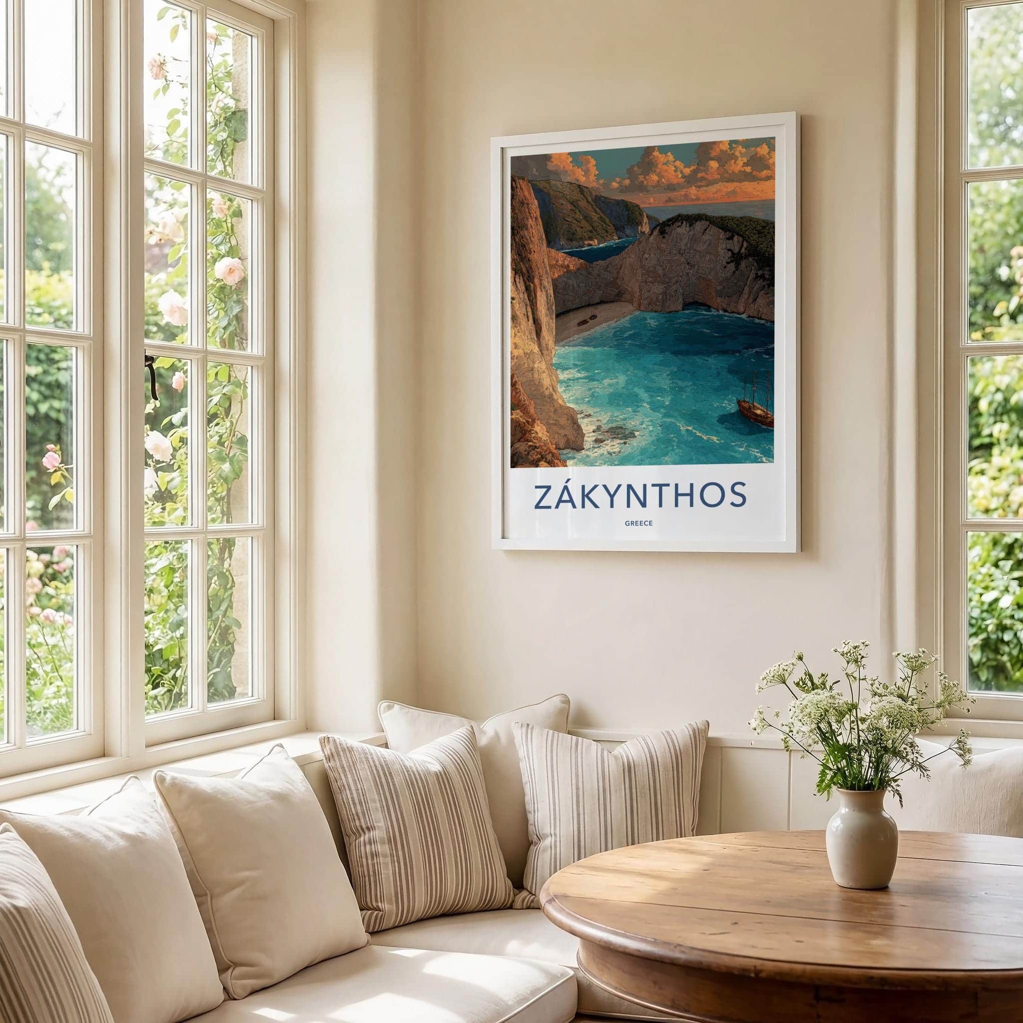 Zakynthos Poster - Greece Framed Print - Navagio Beach Cliffs Lounge Decor