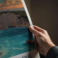 Zakynthos Poster - Greece Framed Print - Navagio Beach Cliffs Lounge Decor