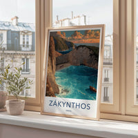 Zakynthos Poster - Greece Framed Print - Navagio Beach Cliffs Lounge Decor