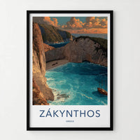 Zakynthos Poster - Greece Framed Print - Navagio Beach Cliffs Lounge Decor