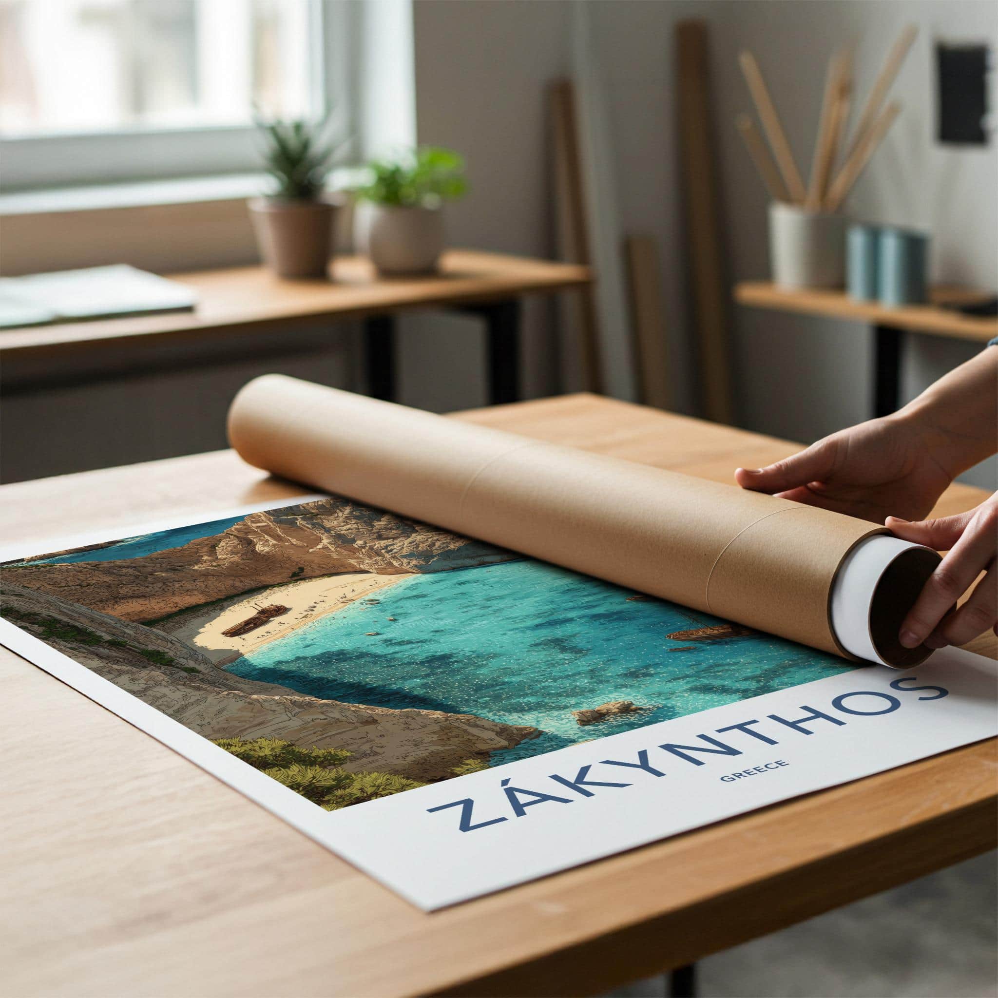 Zakynthos Poster - Greece Travel Art - Navagio Shipwreck Beach Wall Decor