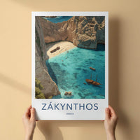 Zakynthos Poster - Greece Travel Art - Navagio Shipwreck Beach Wall Decor