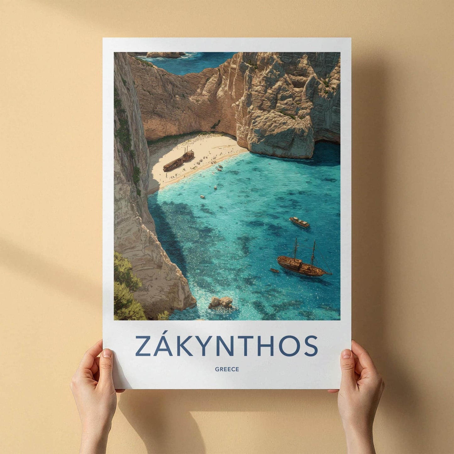Zakynthos Poster - Greece Travel Art - Navagio Shipwreck Beach Wall Decor