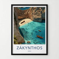 Zakynthos Poster - Greece Travel Art - Navagio Shipwreck Beach Wall Decor