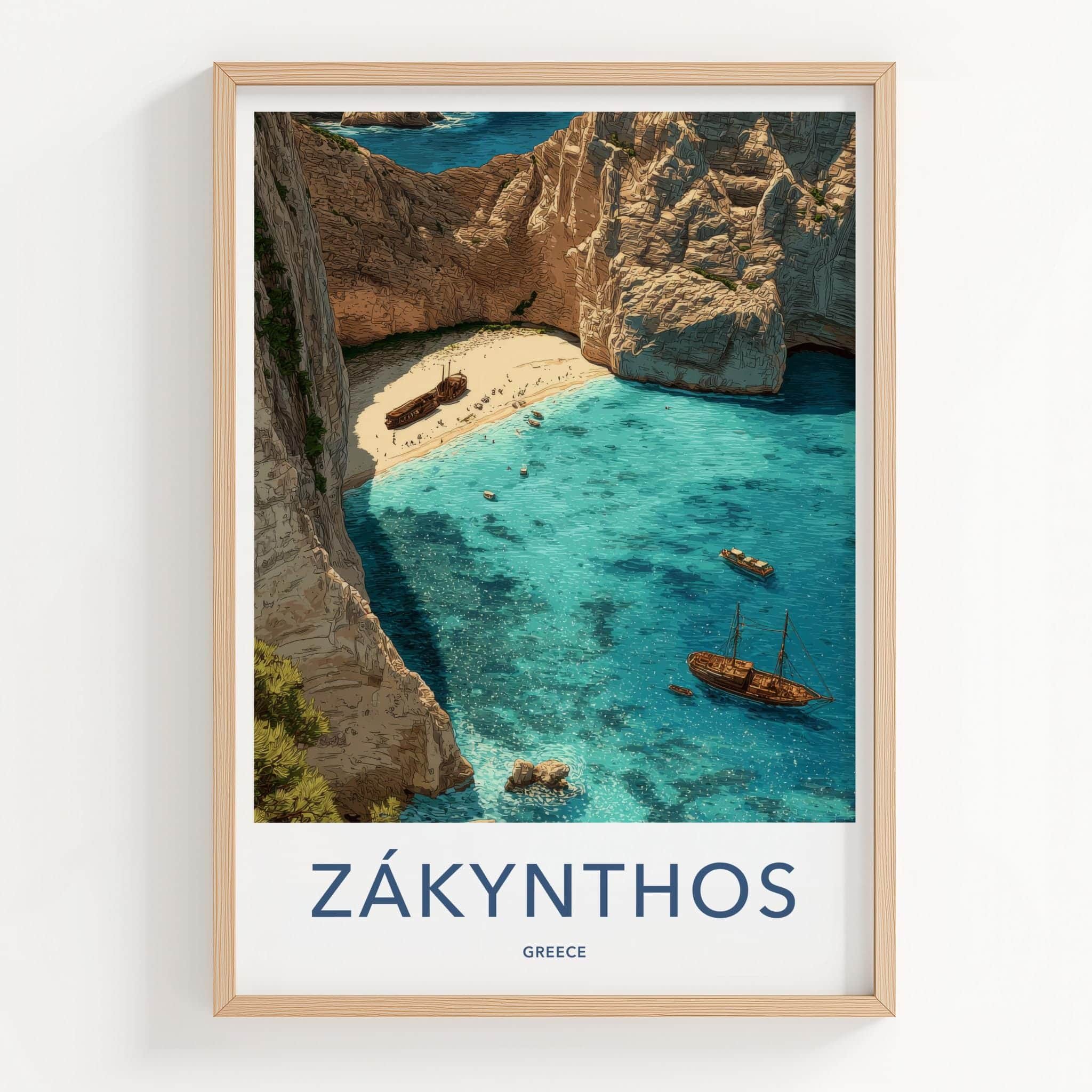 Zakynthos Poster - Greece Travel Art - Navagio Shipwreck Beach Wall Decor