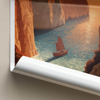 Zakynthos Poster - Greece Travel Art - Orange Cliff Sailboat Home Decor