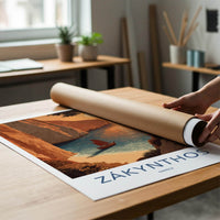 Zakynthos Poster - Greece Travel Art - Orange Cliff Sailboat Home Decor