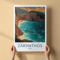 Zakynthos Poster - Greece Travel Art - Shipwreck Beach Cove Home Decor