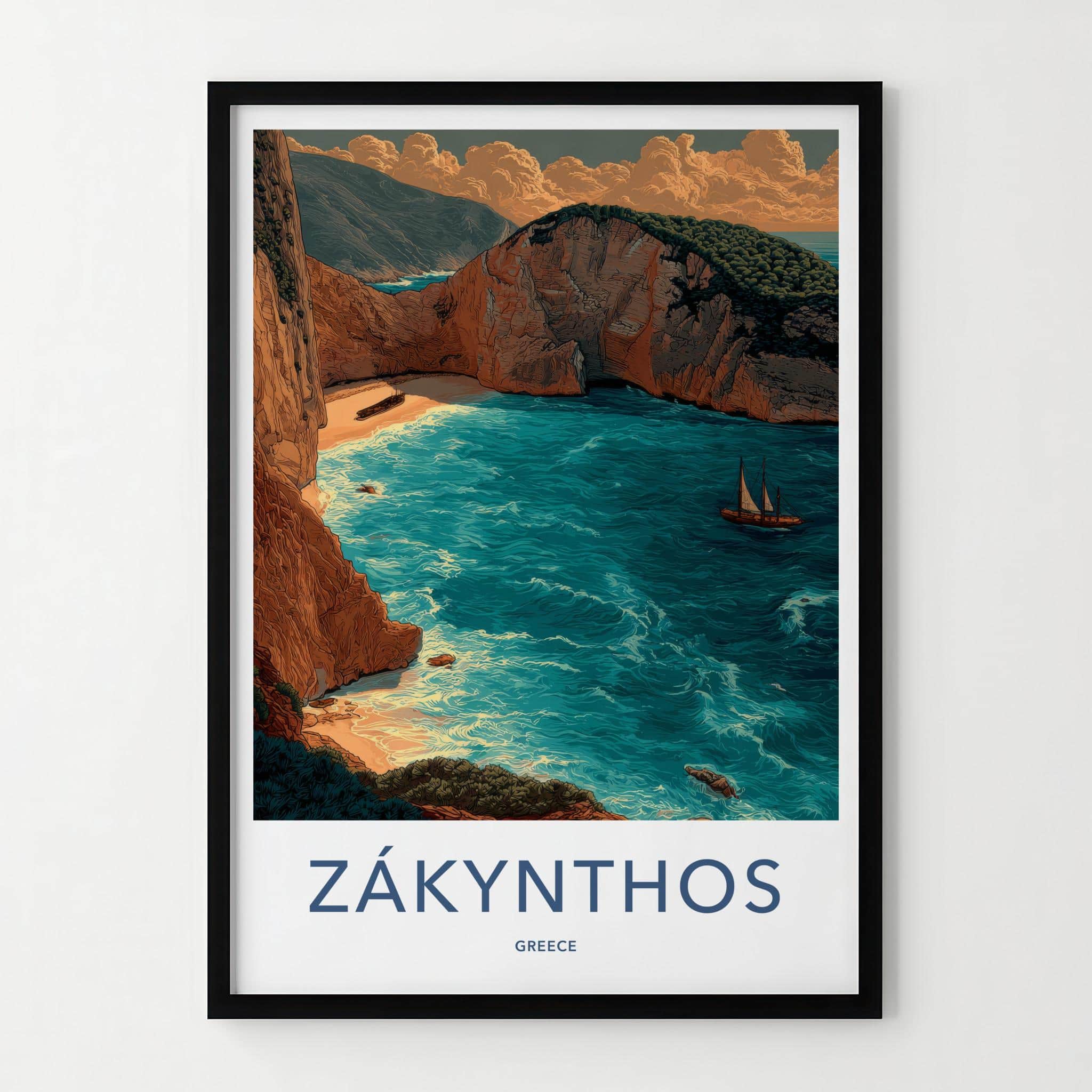 Zakynthos Poster - Greece Travel Art - Shipwreck Beach Cove Home Decor