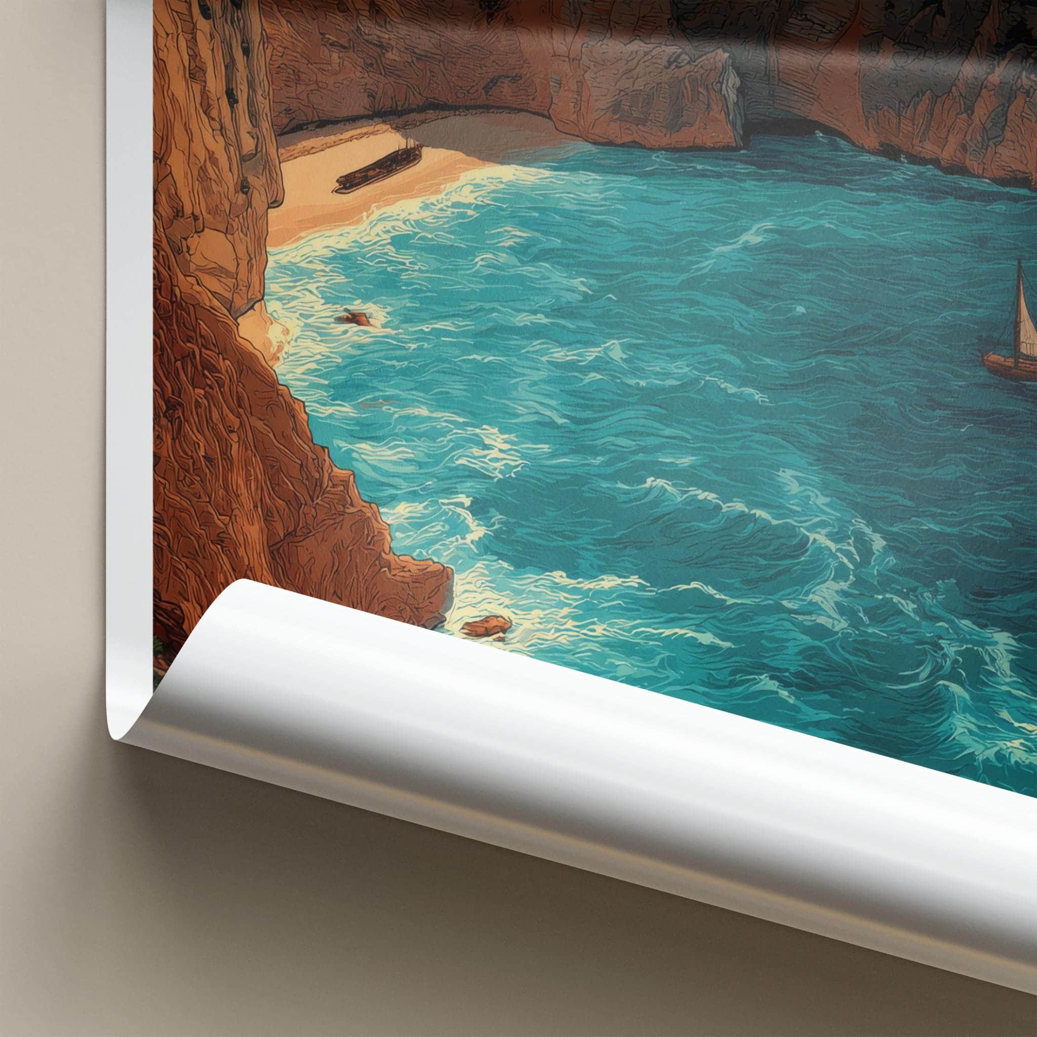 Zakynthos Poster - Greece Travel Art - Shipwreck Beach Cove Home Decor