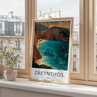Zakynthos Poster - Greece Travel Art - Shipwreck Beach Cove Home Decor