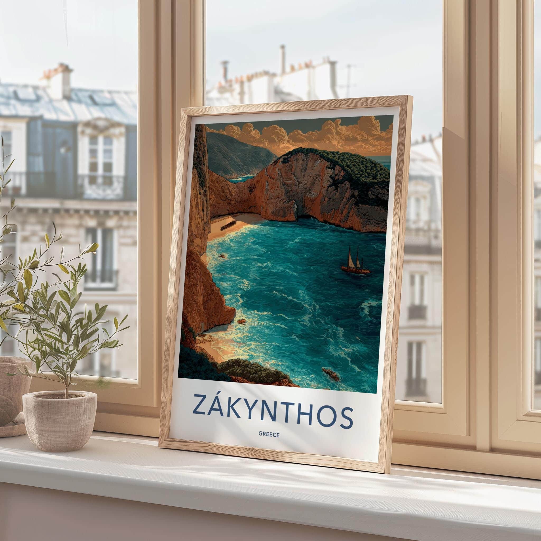 Zakynthos Poster - Greece Travel Art - Shipwreck Beach Cove Home Decor
