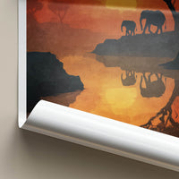 Zambia Poster - Africa Framed Art - Sunset Elephants River Gallery Art