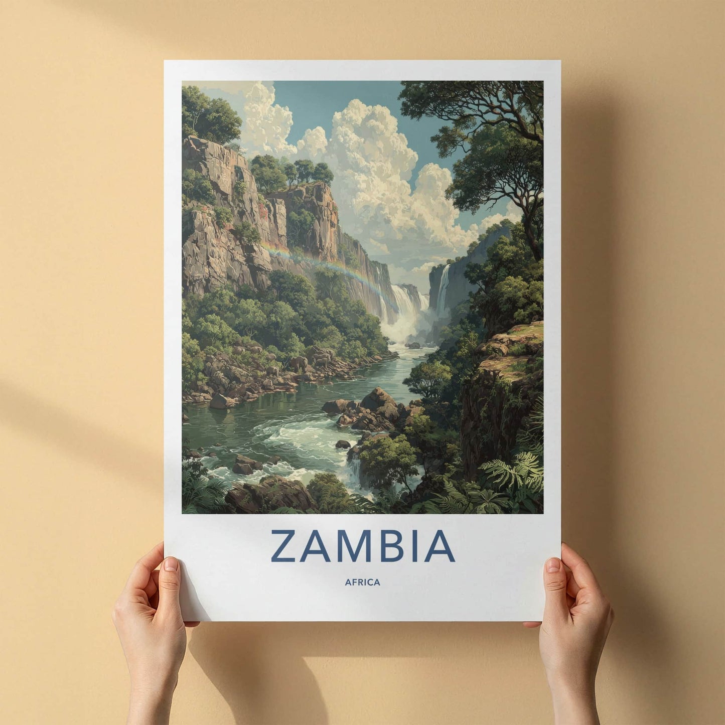 Zambia Poster - Africa Travel Art - Lush River Rainbow Home Decor