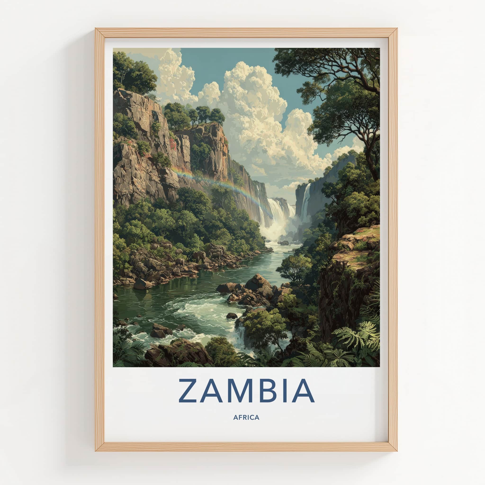 Zambia Poster - Africa Travel Art - Lush River Rainbow Home Decor