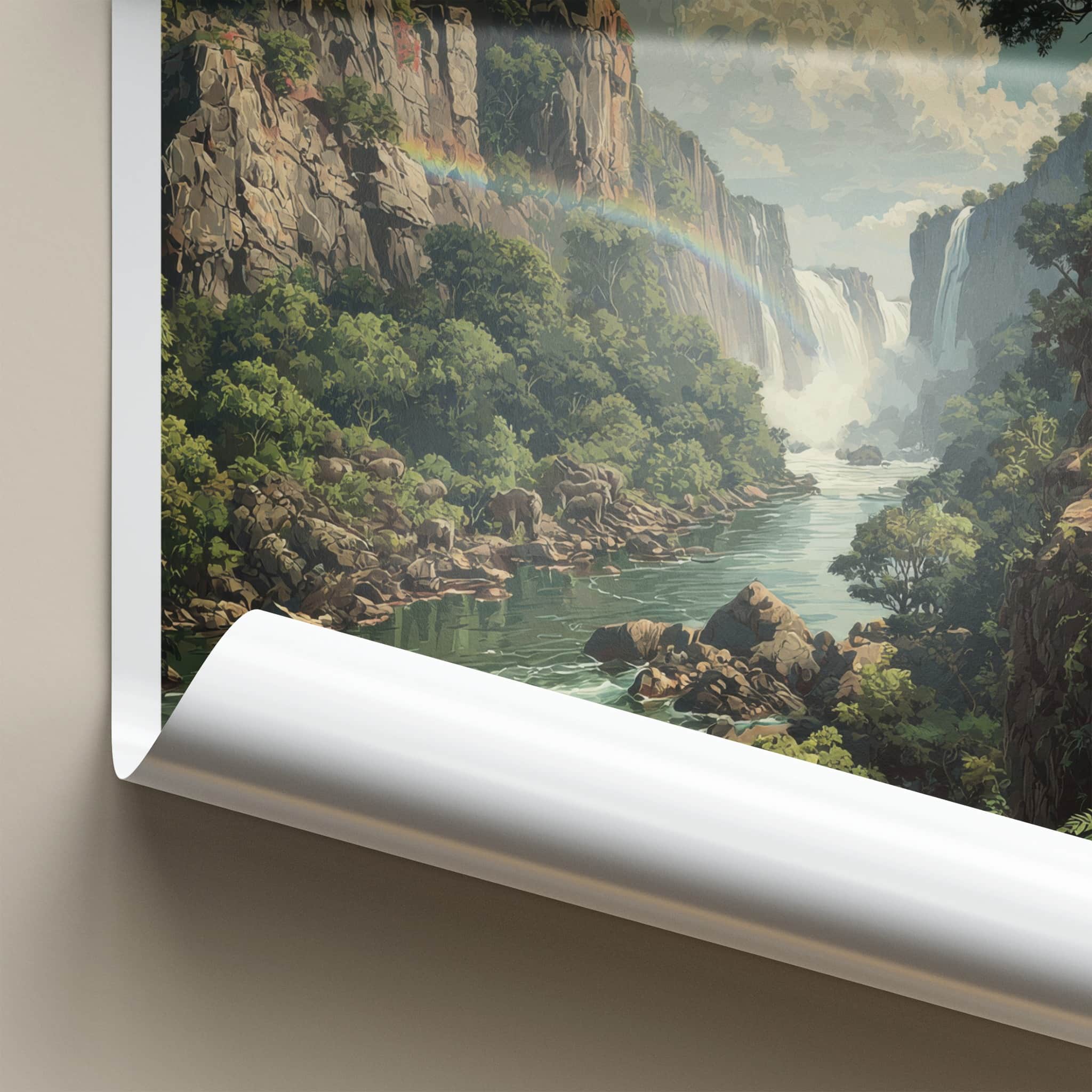 Zambia Poster - Africa Travel Art - Lush River Rainbow Home Decor