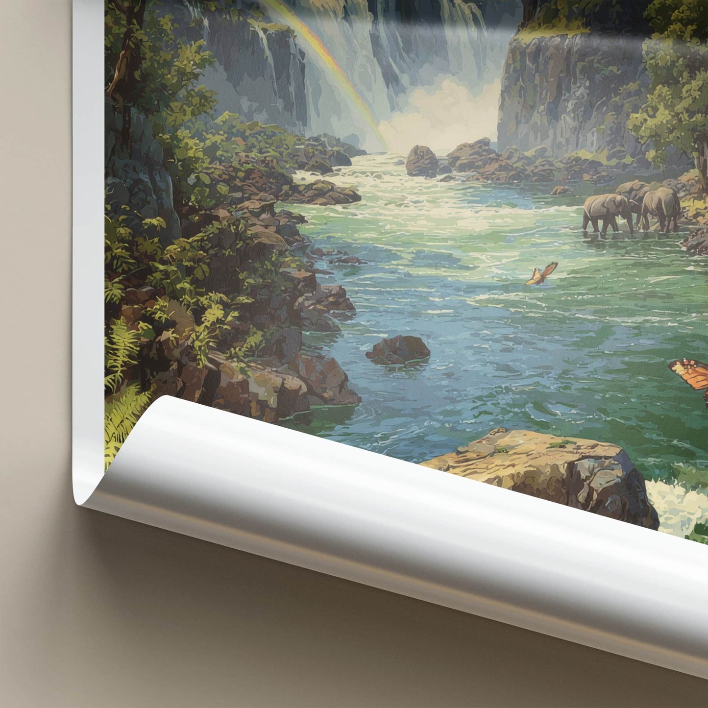 Zambia Poster - Zambia Travel Art - Cascading Falls Rainbow Home Decor