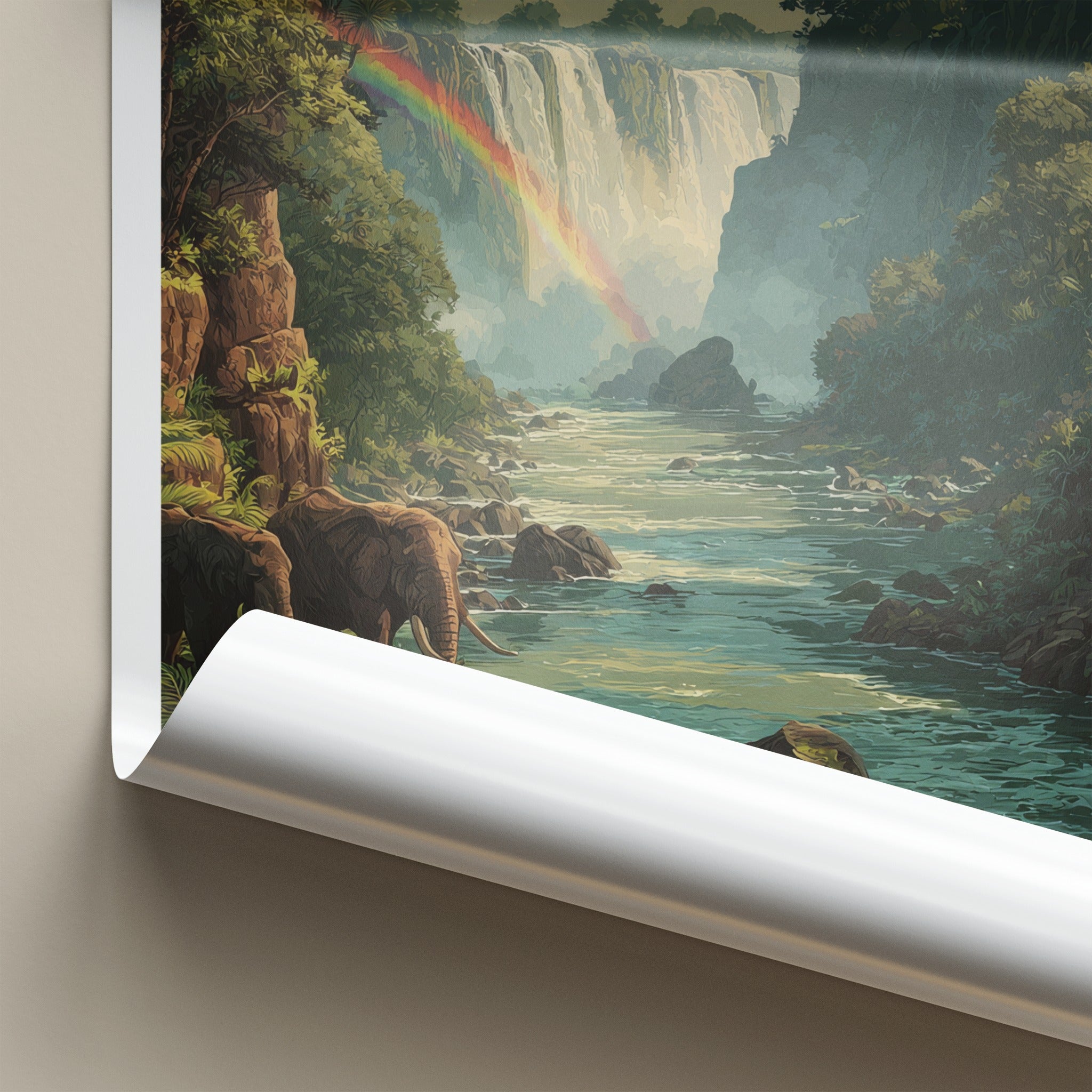 Zambia Poster - Zambia Travel Art - Cascading Rainbow Elephants Home Decor