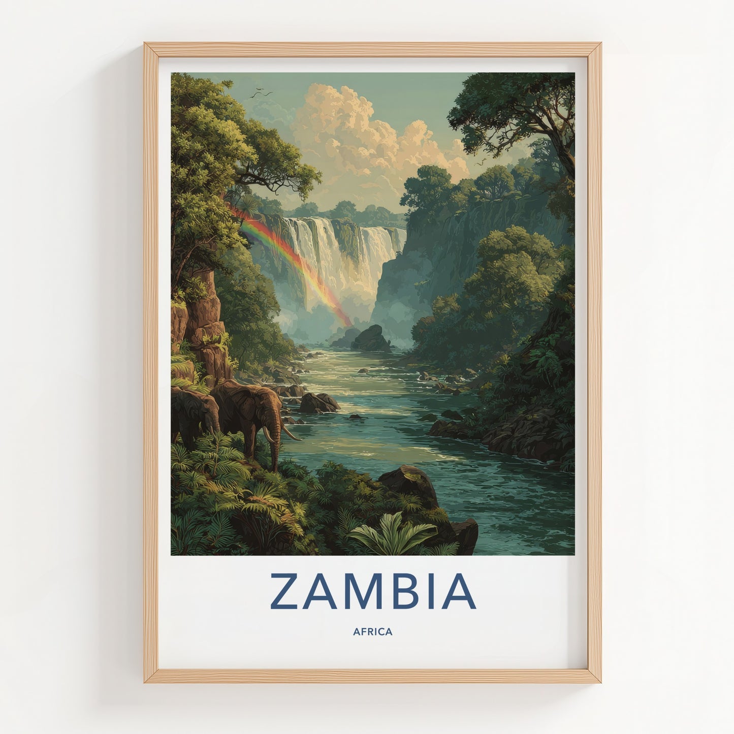 Zambia Poster - Zambia Travel Art - Cascading Rainbow Elephants Home Decor