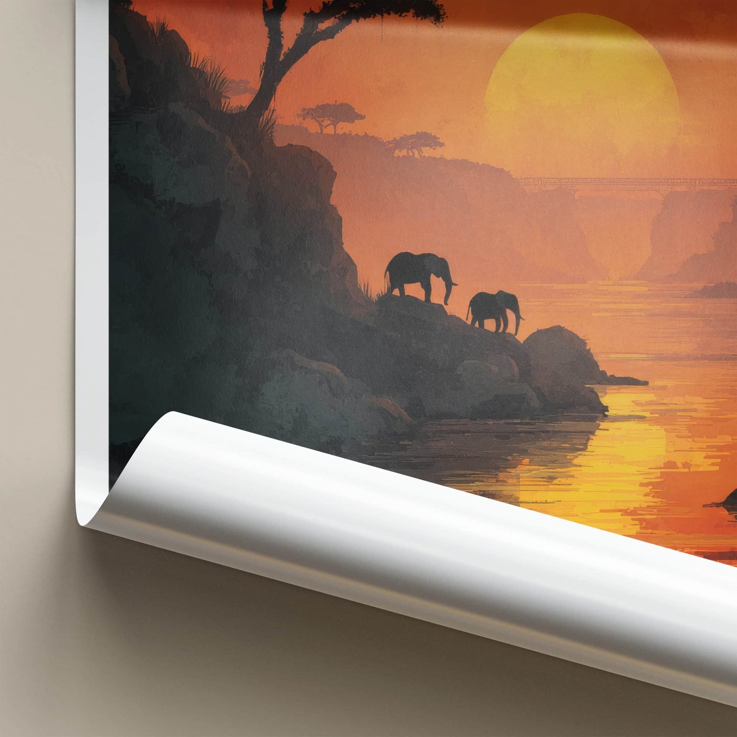 Zambia Poster - Zambia Travel Art - Sunset River Elephants Home Decor